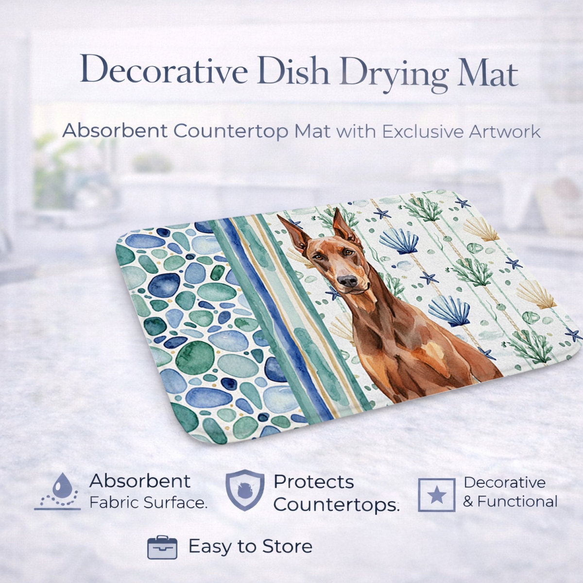 Picture of Carolines Treasures WDK7009DDM 21 x 14 in. Red Doberman Pinscher Coastal Sea Glass Dish Drying Mat