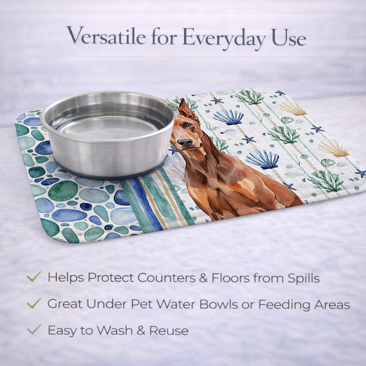 Picture of Carolines Treasures WDK7009DDM 21 x 14 in. Red Doberman Pinscher Coastal Sea Glass Dish Drying Mat