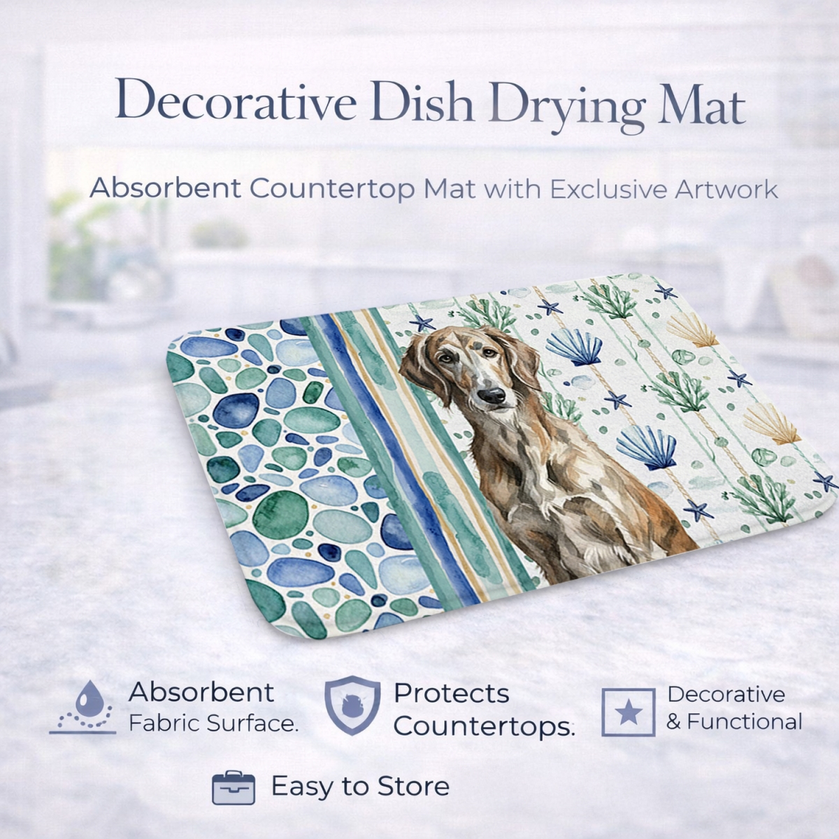 Picture of Carolines Treasures WDK7203DDM 21 x 14 in. Brindle Scottish Deerhound Coastal Sea Glass Dish Drying Mat