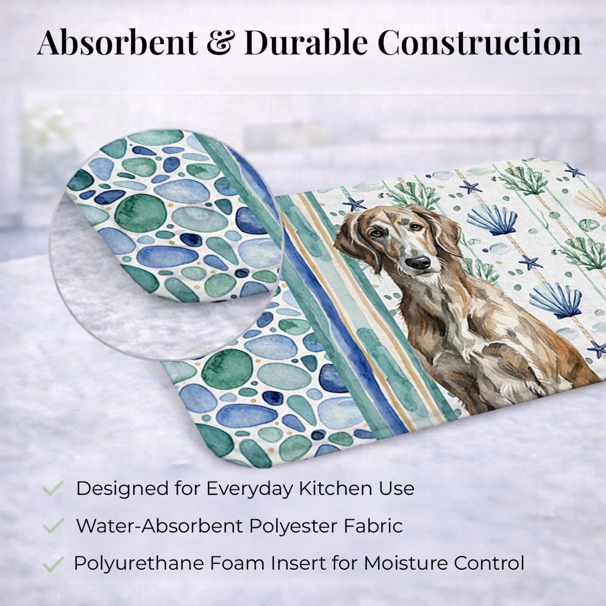 Picture of Carolines Treasures WDK7203DDM 21 x 14 in. Brindle Scottish Deerhound Coastal Sea Glass Dish Drying Mat