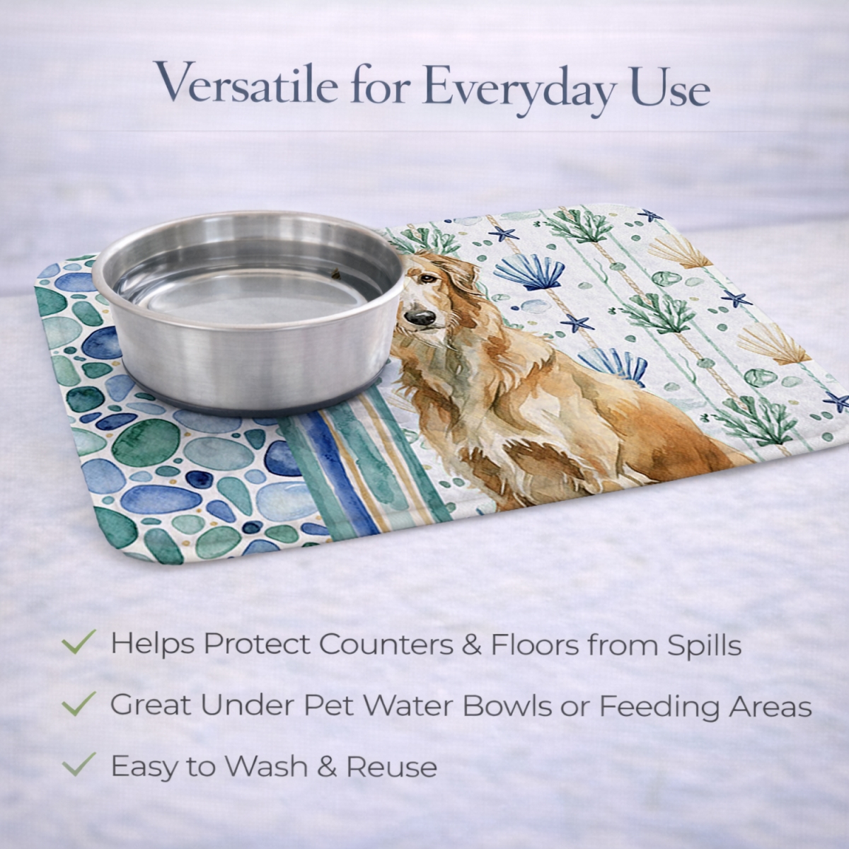Picture of Carolines Treasures WDK7204DDM 21 x 14 in. Wheaten Scottish Deerhound Coastal Sea Glass Dish Drying Mat
