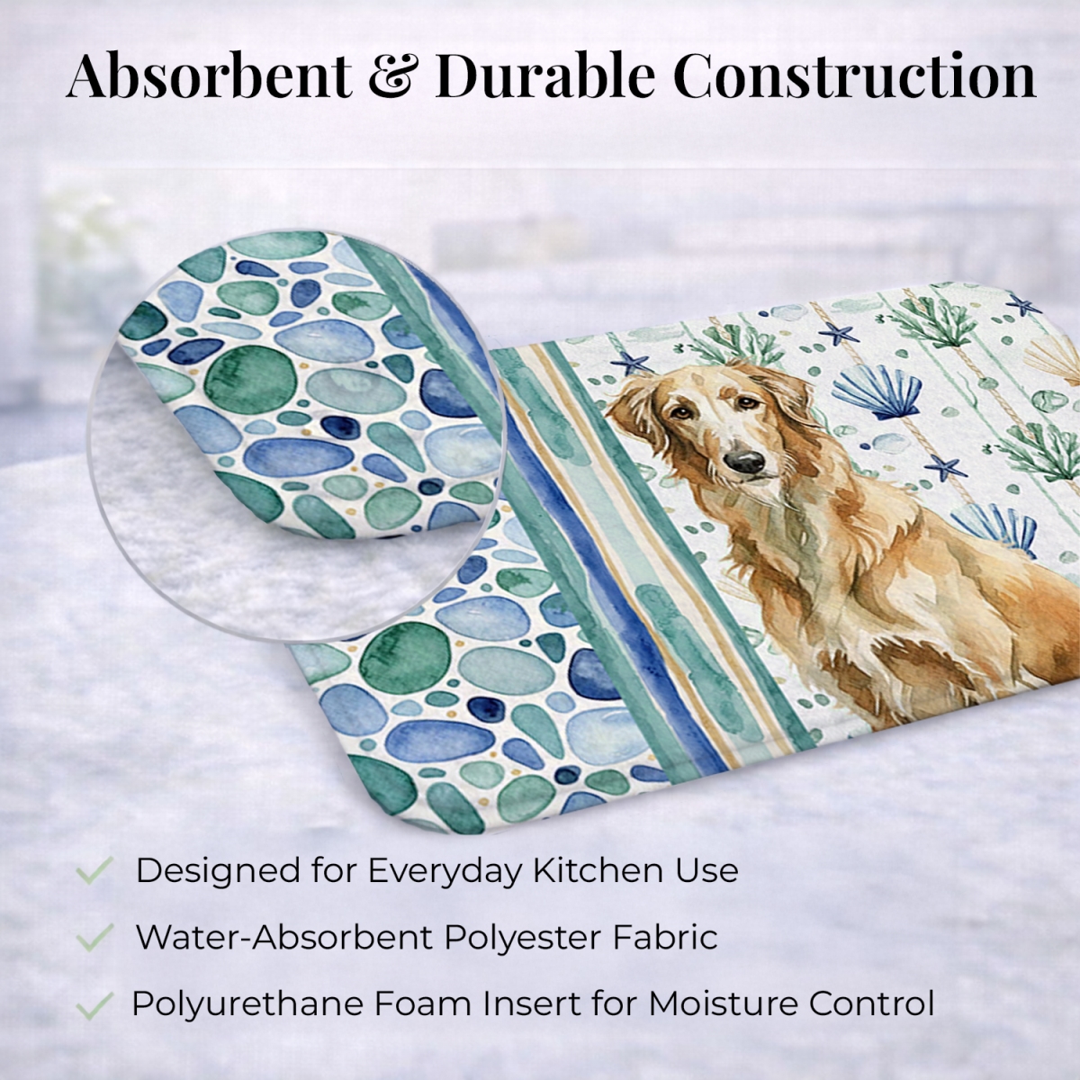 Picture of Carolines Treasures WDK7204DDM 21 x 14 in. Wheaten Scottish Deerhound Coastal Sea Glass Dish Drying Mat