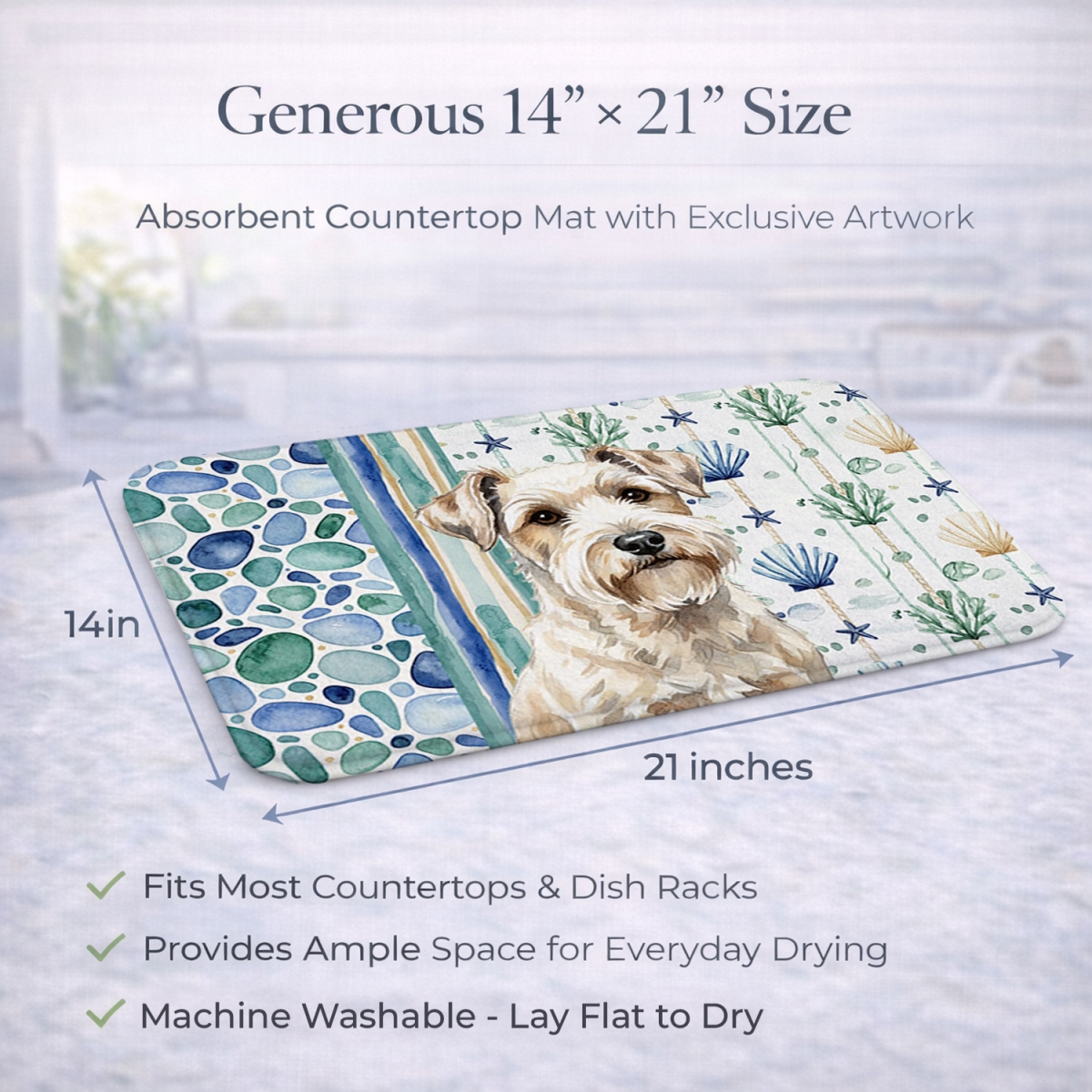 Picture of Carolines Treasures WDK7206DDM 21 x 14 in. Sealyham Terrier Coastal Sea Glass Dish Drying Mat