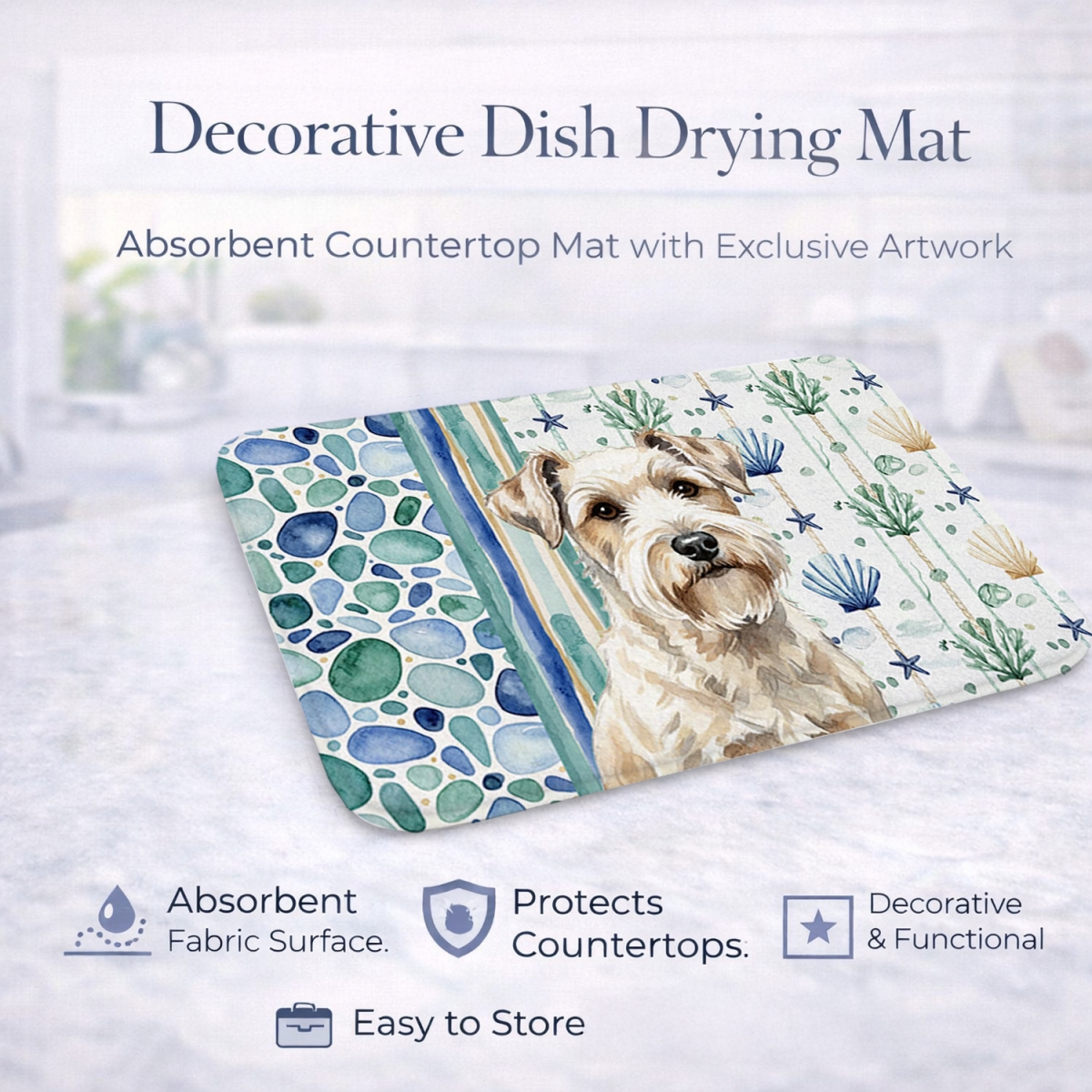 Picture of Carolines Treasures WDK7206DDM 21 x 14 in. Sealyham Terrier Coastal Sea Glass Dish Drying Mat