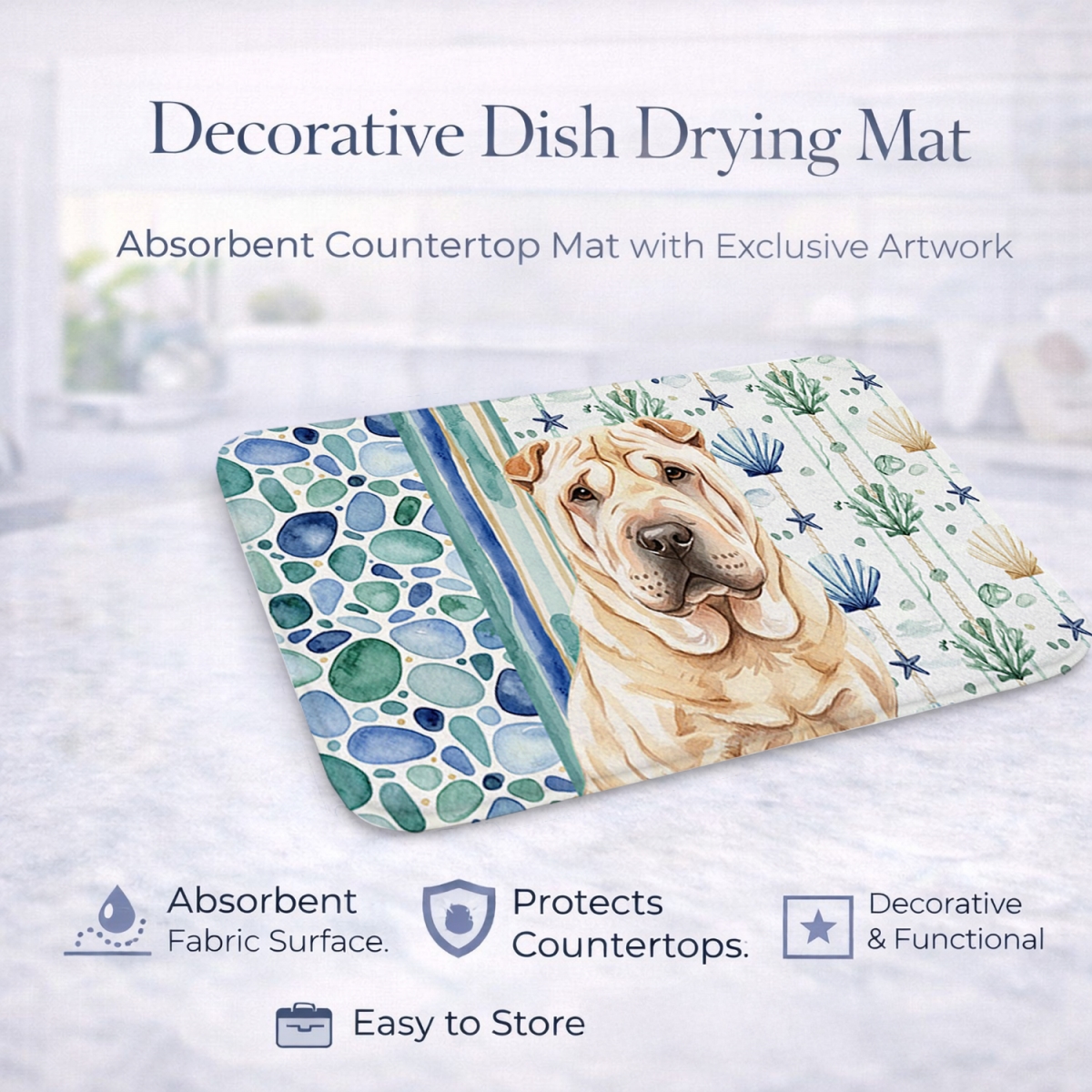 Picture of Carolines Treasures WDK7208DDM 21 x 14 in. Shar Pei Coastal Sea Glass Dish Drying Mat