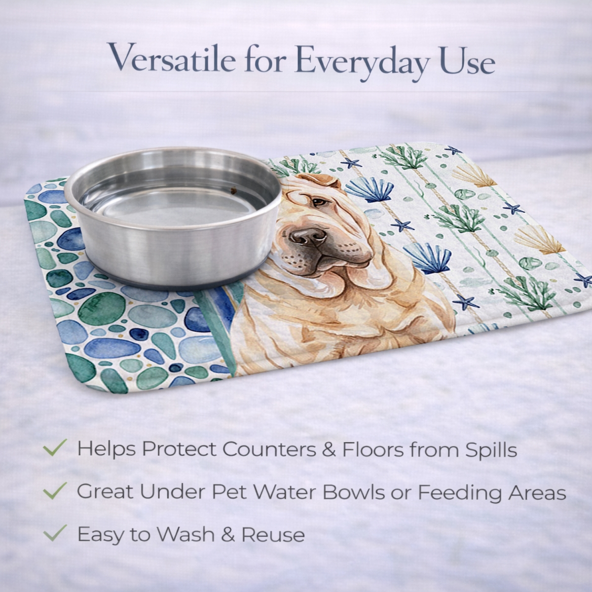 Picture of Carolines Treasures WDK7208DDM 21 x 14 in. Shar Pei Coastal Sea Glass Dish Drying Mat