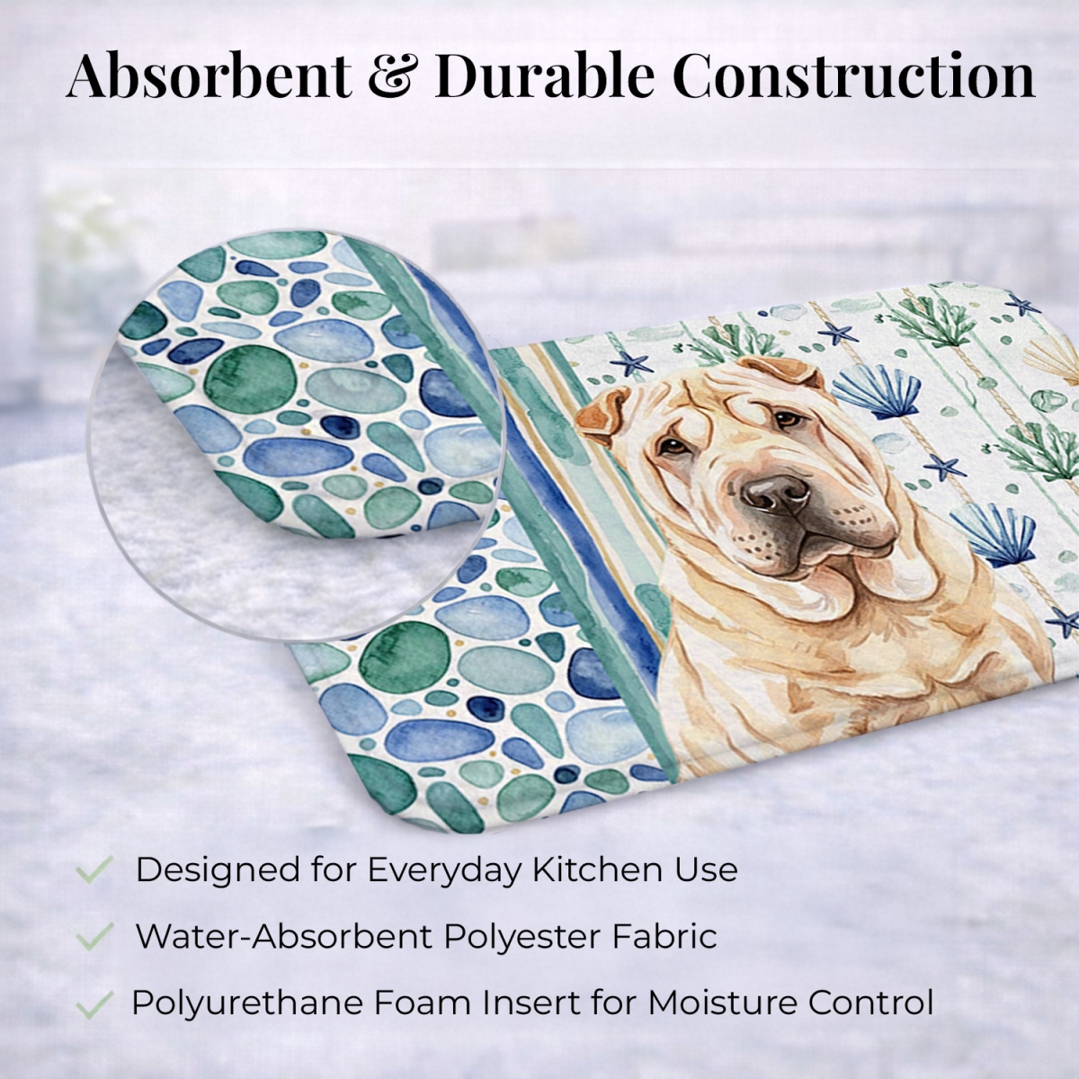 Picture of Carolines Treasures WDK7208DDM 21 x 14 in. Shar Pei Coastal Sea Glass Dish Drying Mat