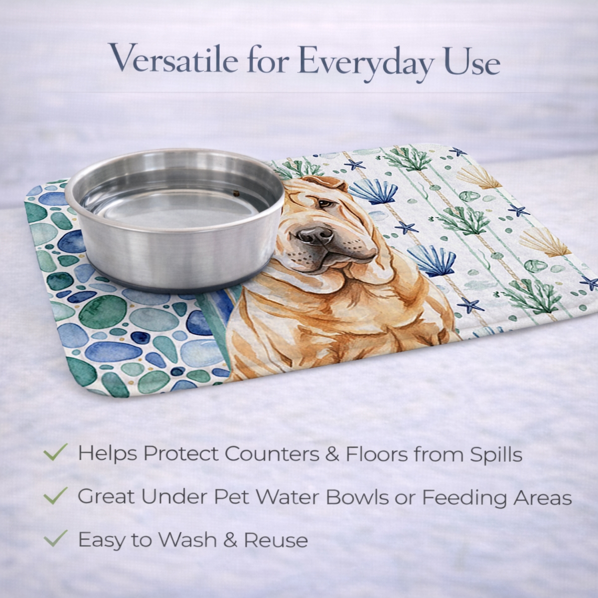 Picture of Carolines Treasures WDK7209DDM 21 x 14 in. Red Shar Pei Coastal Sea Glass Dish Drying Mat