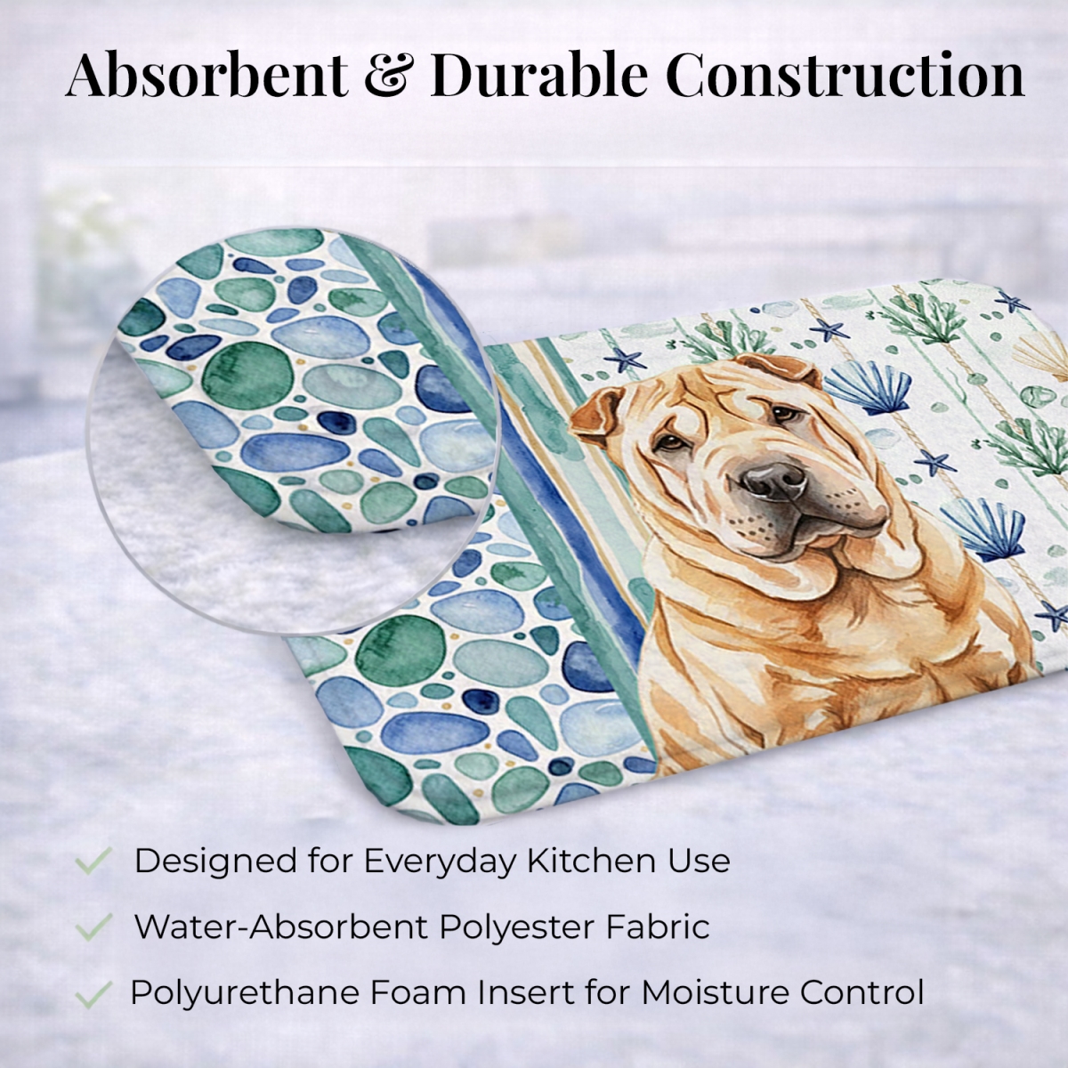 Picture of Carolines Treasures WDK7209DDM 21 x 14 in. Red Shar Pei Coastal Sea Glass Dish Drying Mat