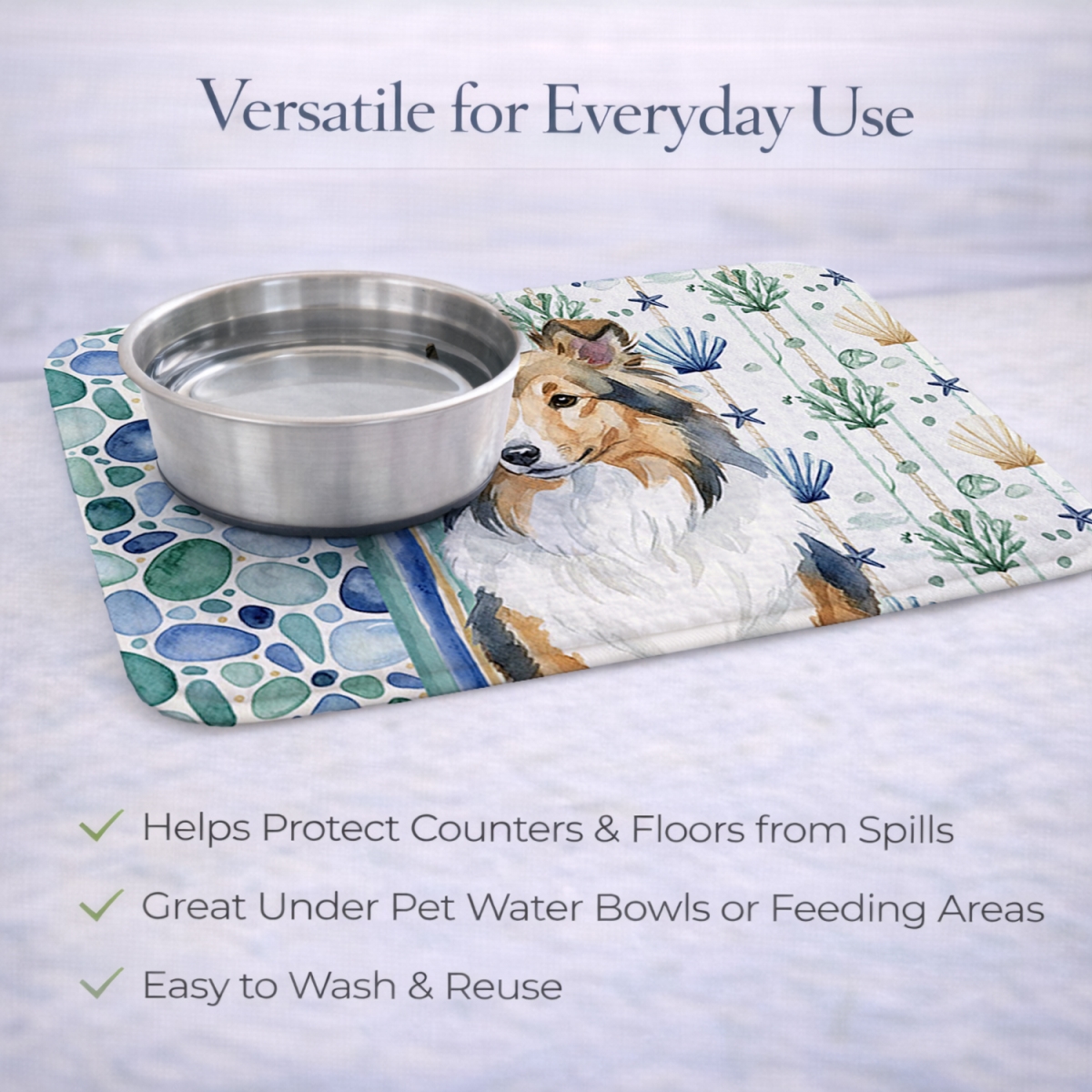 Picture of Carolines Treasures WDK7212DDM 21 x 14 in. Sable Sheltie Coastal Sea Glass Dish Drying Mat