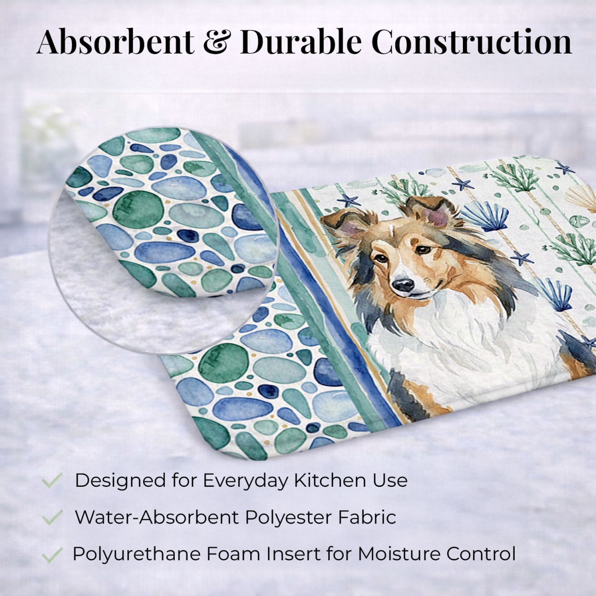 Picture of Carolines Treasures WDK7212DDM 21 x 14 in. Sable Sheltie Coastal Sea Glass Dish Drying Mat