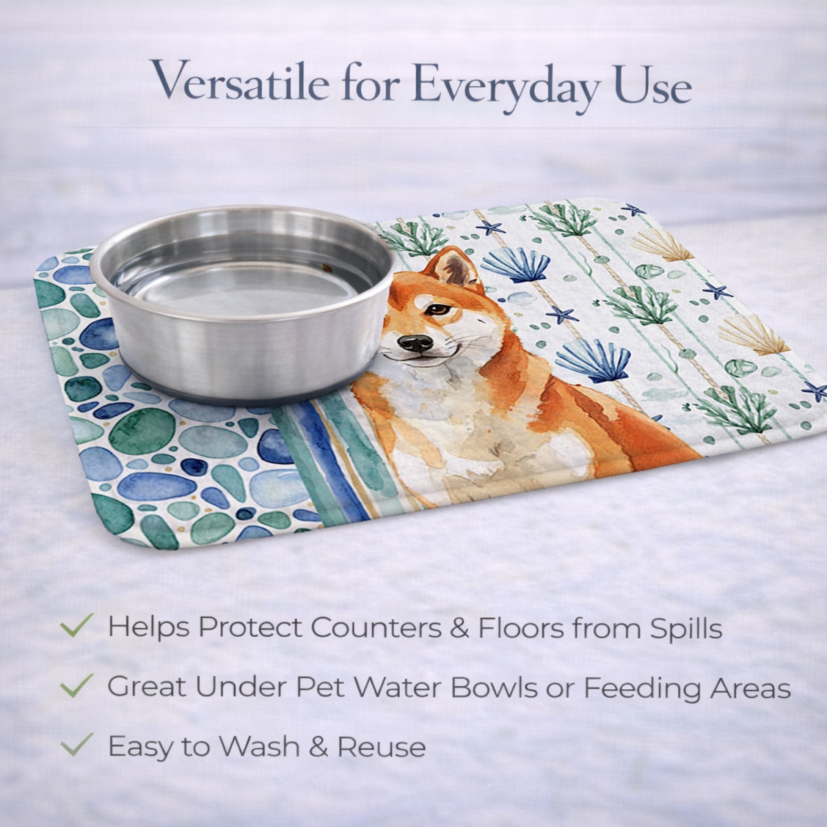 Picture of Carolines Treasures WDK7215DDM 21 x 14 in. Red Shiba Inu Coastal Sea Glass Dish Drying Mat