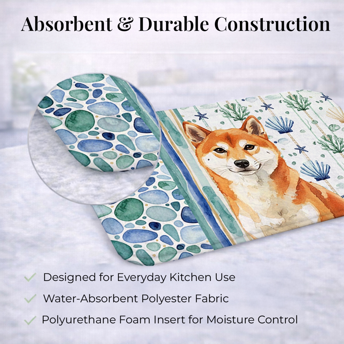 Picture of Carolines Treasures WDK7215DDM 21 x 14 in. Red Shiba Inu Coastal Sea Glass Dish Drying Mat