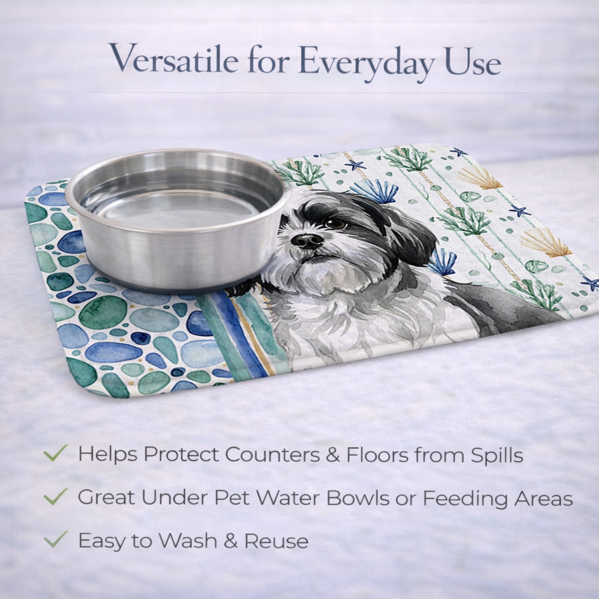Picture of Carolines Treasures WDK7216DDM 21 x 14 in. Black & White Shih Tzu Coastal Sea Glass Dish Drying Mat