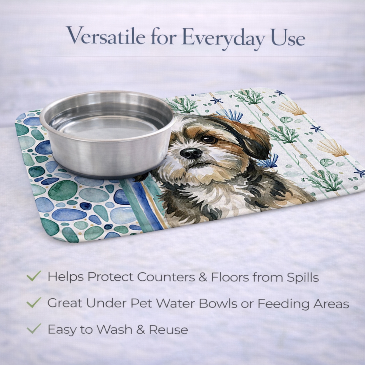 Picture of Carolines Treasures WDK7217DDM 21 x 14 in. Brindle Shih Tzu Coastal Sea Glass Dish Drying Mat