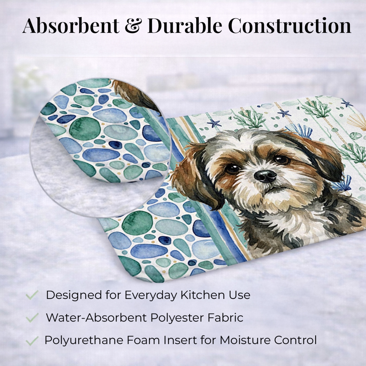 Picture of Carolines Treasures WDK7217DDM 21 x 14 in. Brindle Shih Tzu Coastal Sea Glass Dish Drying Mat