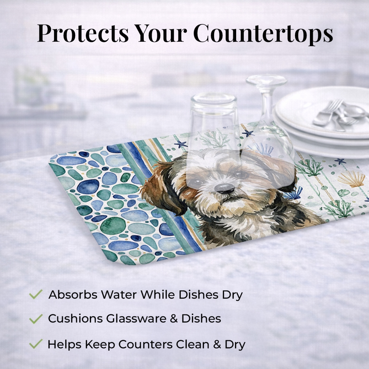 Picture of Carolines Treasures WDK7217DDM 21 x 14 in. Brindle Shih Tzu Coastal Sea Glass Dish Drying Mat