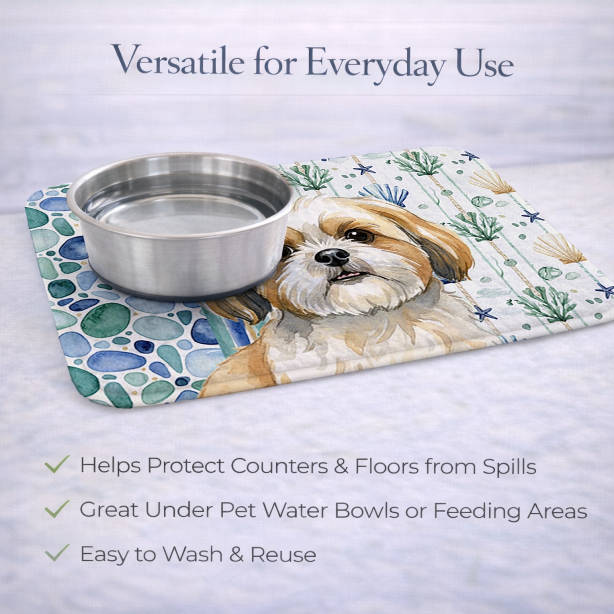 Picture of Carolines Treasures WDK7218DDM 21 x 14 in. Gold & White Shih Tzu Coastal Sea Glass Dish Drying Mat
