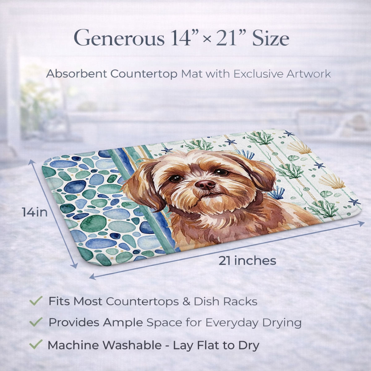 Picture of Carolines Treasures WDK7219DDM 21 x 14 in. Liver Shih Tzu Coastal Sea Glass Dish Drying Mat