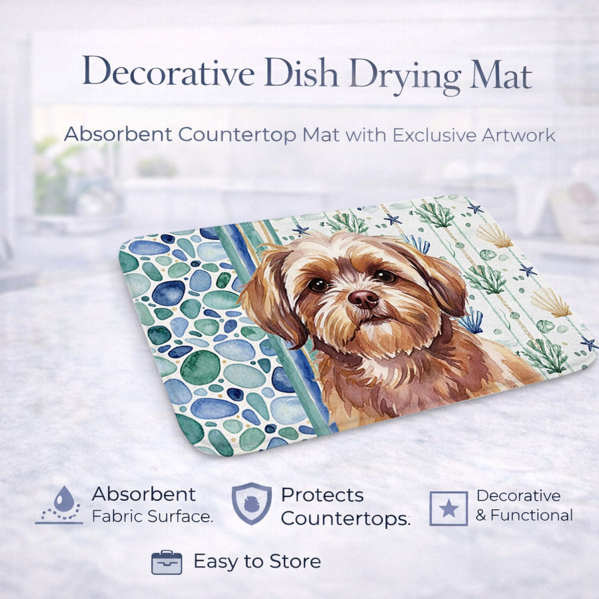 Picture of Carolines Treasures WDK7219DDM 21 x 14 in. Liver Shih Tzu Coastal Sea Glass Dish Drying Mat