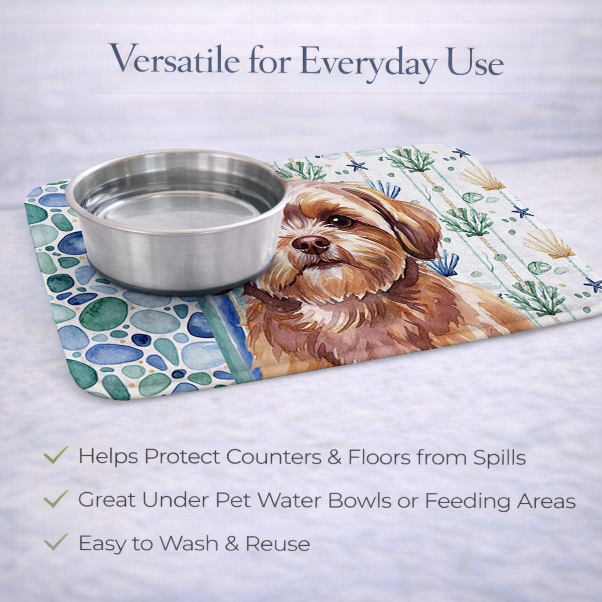 Picture of Carolines Treasures WDK7219DDM 21 x 14 in. Liver Shih Tzu Coastal Sea Glass Dish Drying Mat