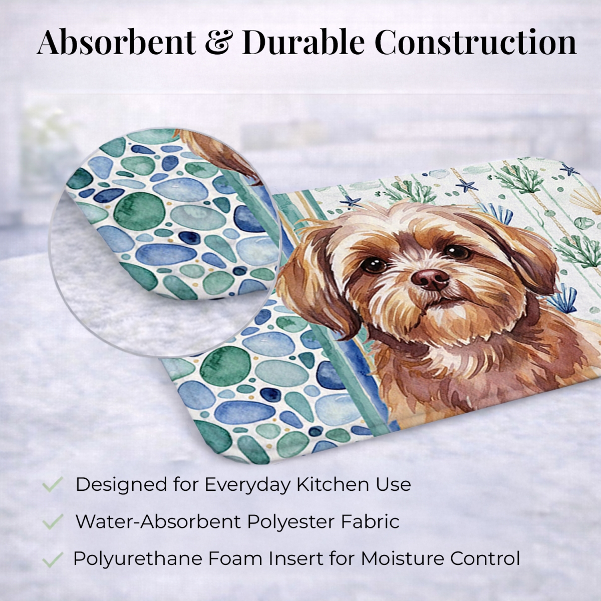 Picture of Carolines Treasures WDK7219DDM 21 x 14 in. Liver Shih Tzu Coastal Sea Glass Dish Drying Mat