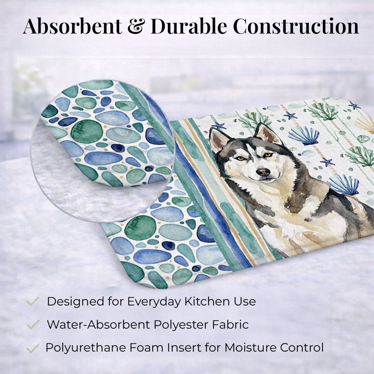 Picture of Carolines Treasures WDK7220DDM 21 x 14 in. Agouti Siberian Husky Coastal Sea Glass Dish Drying Mat
