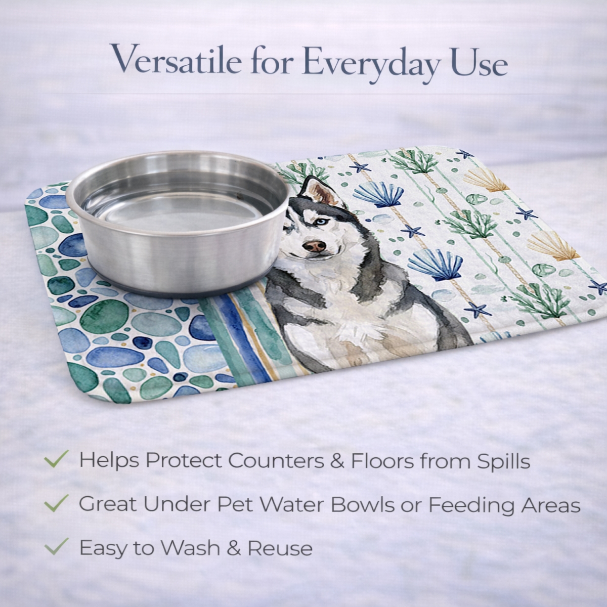 Picture of Carolines Treasures WDK7221DDM 21 x 14 in. Siberian Husky Coastal Sea Glass Dish Drying Mat