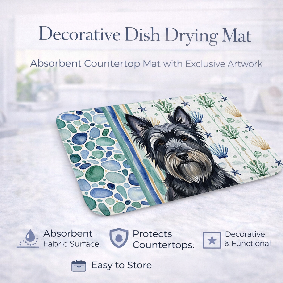 Picture of Carolines Treasures WDK7223DDM 21 x 14 in. Black Skye Terrier Coastal Sea Glass Dish Drying Mat