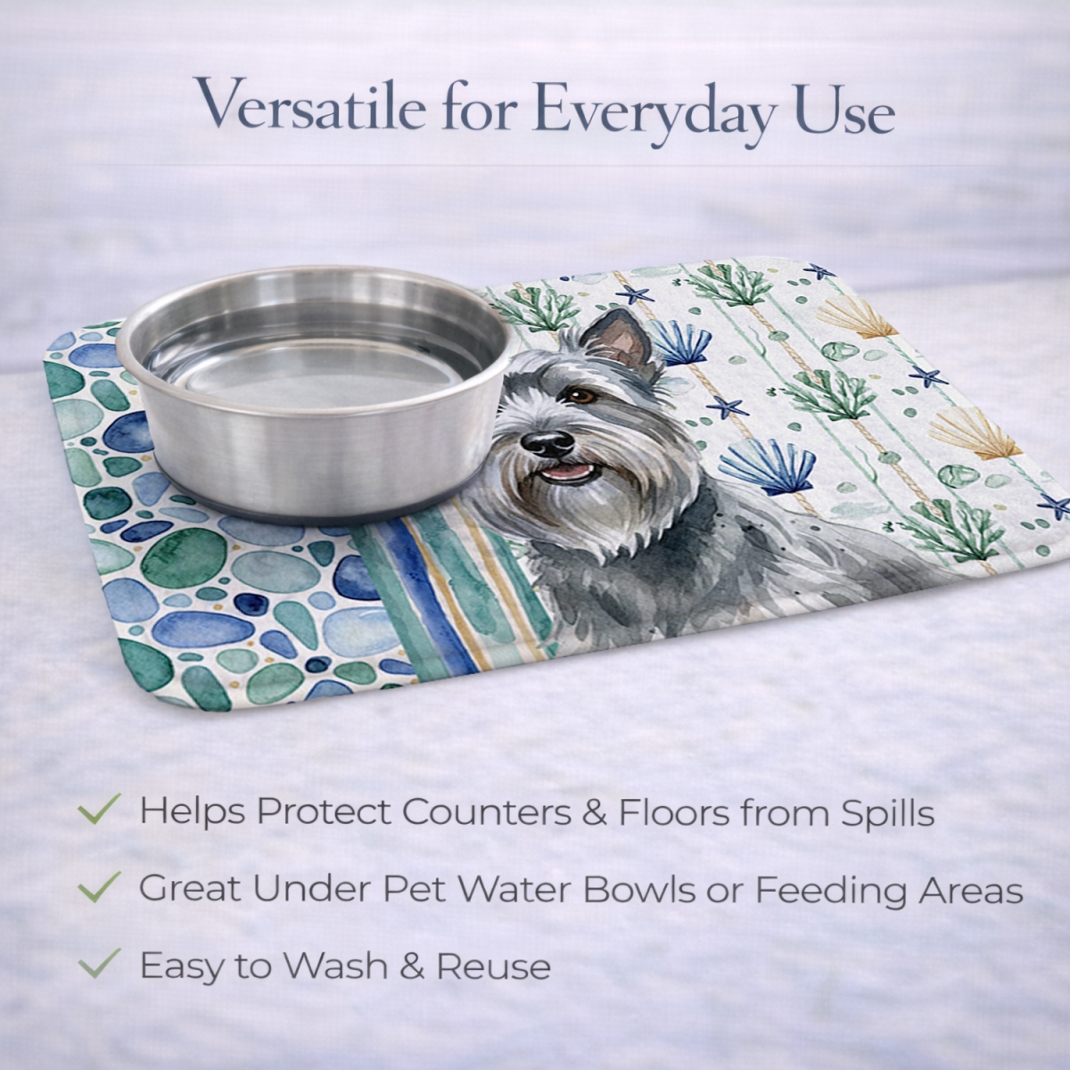 Picture of Carolines Treasures WDK7224DDM 21 x 14 in. Gray Skye Terrier Coastal Sea Glass Dish Drying Mat