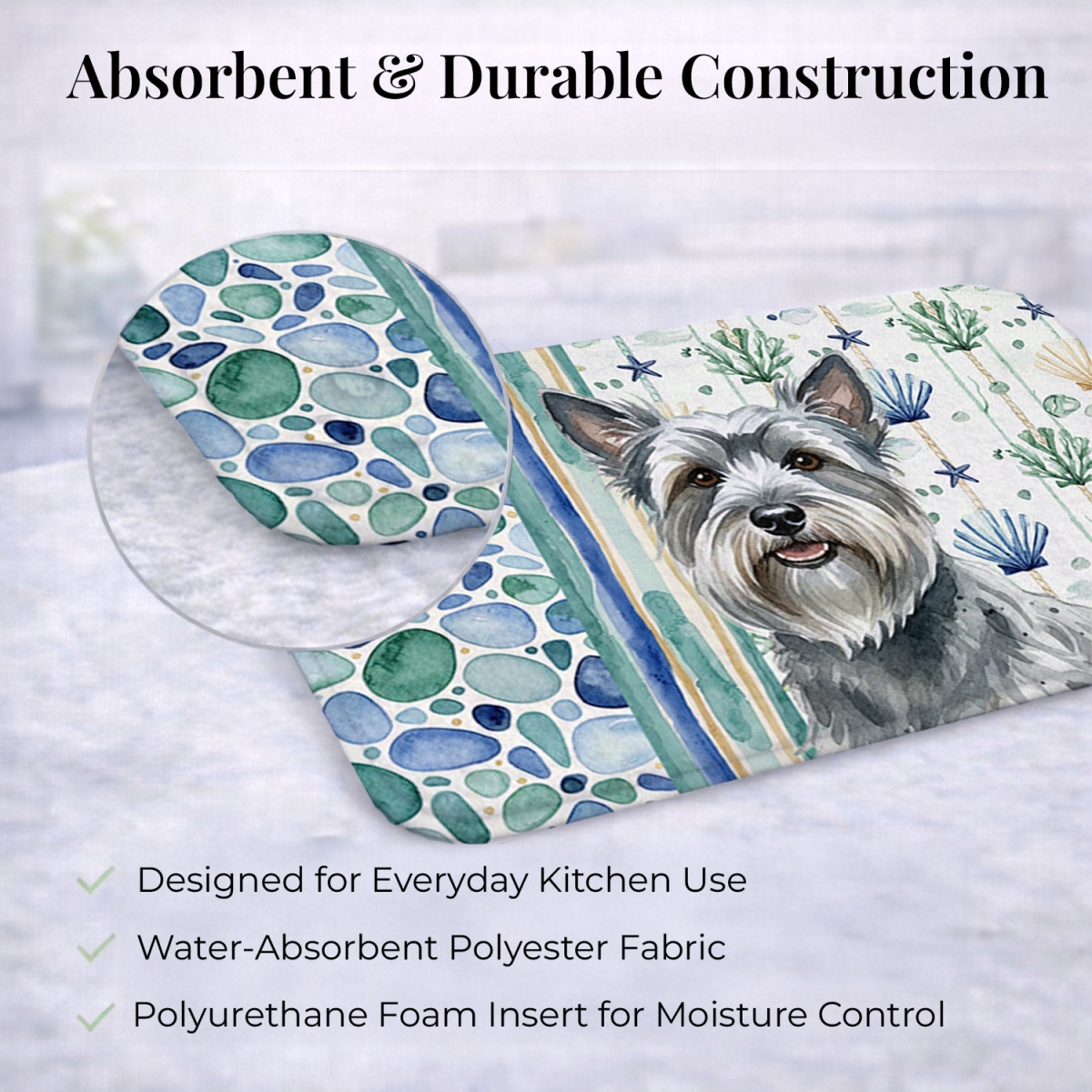 Picture of Carolines Treasures WDK7224DDM 21 x 14 in. Gray Skye Terrier Coastal Sea Glass Dish Drying Mat