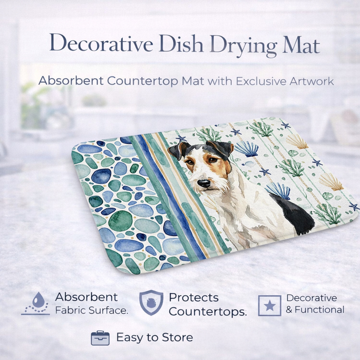 Picture of Carolines Treasures WDK7225DDM 21 x 14 in. Smooth Fox Terrier Coastal Sea Glass Dish Drying Mat