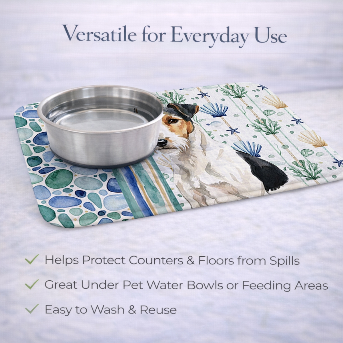 Picture of Carolines Treasures WDK7225DDM 21 x 14 in. Smooth Fox Terrier Coastal Sea Glass Dish Drying Mat