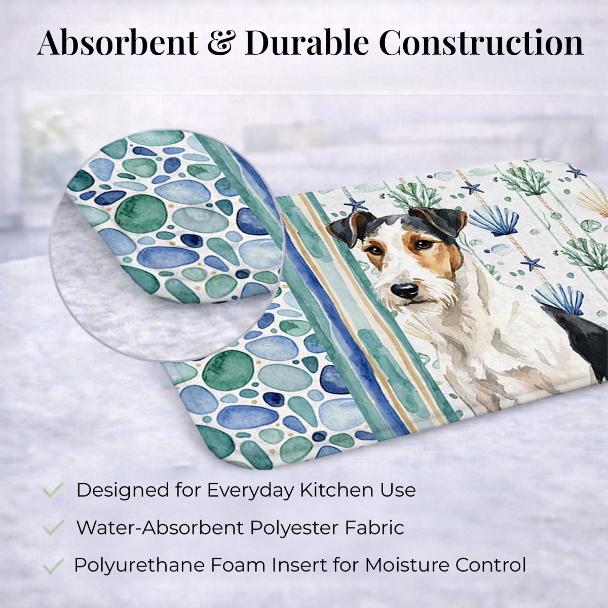 Picture of Carolines Treasures WDK7225DDM 21 x 14 in. Smooth Fox Terrier Coastal Sea Glass Dish Drying Mat