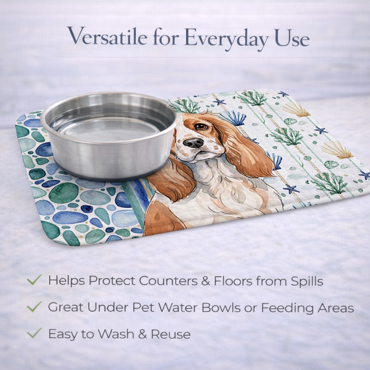 Picture of Carolines Treasures WDK6963DDM 21 x 14 in. Blenheim Cavalier Spaniel Coastal Sea Glass Dish Drying Mat