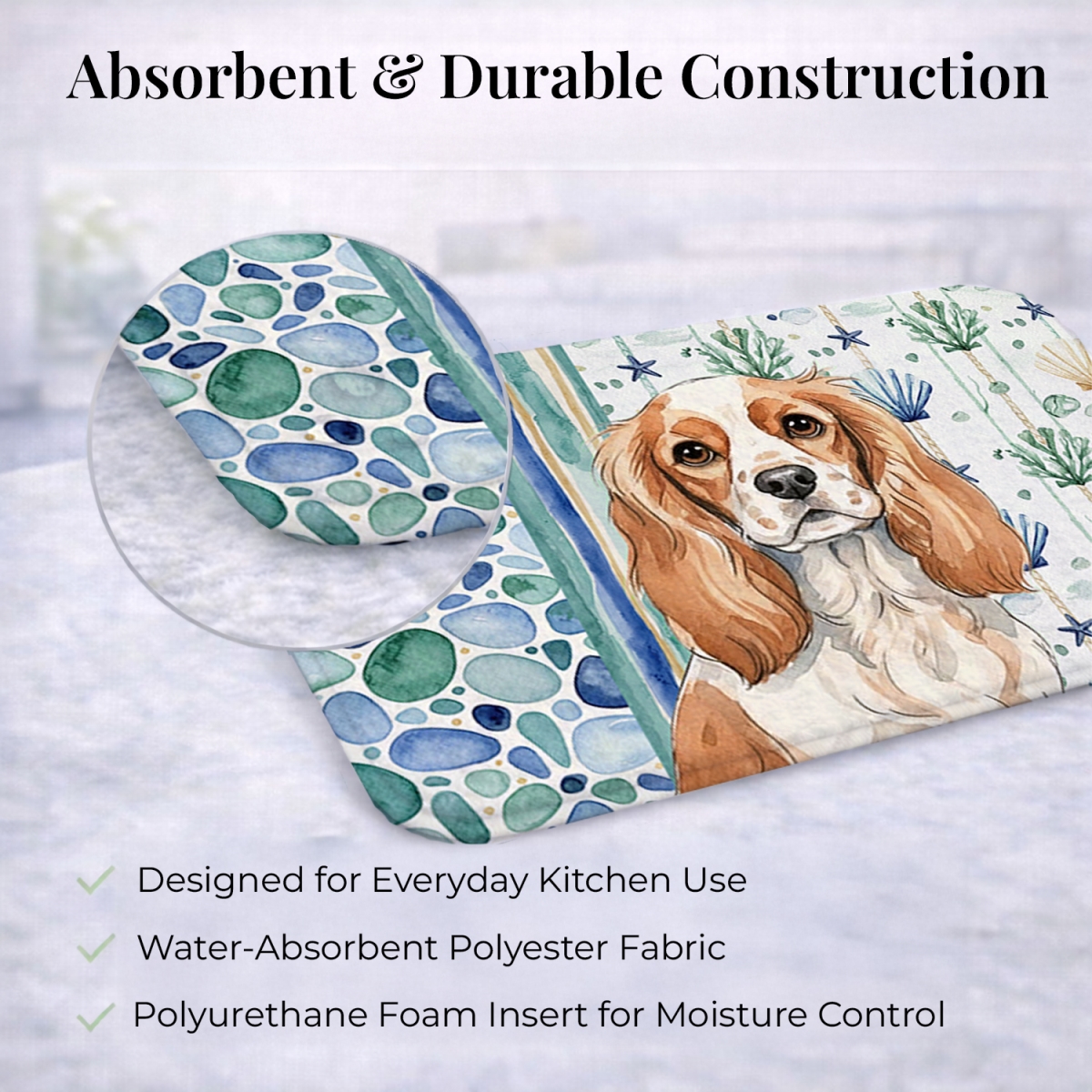 Picture of Carolines Treasures WDK6963DDM 21 x 14 in. Blenheim Cavalier Spaniel Coastal Sea Glass Dish Drying Mat