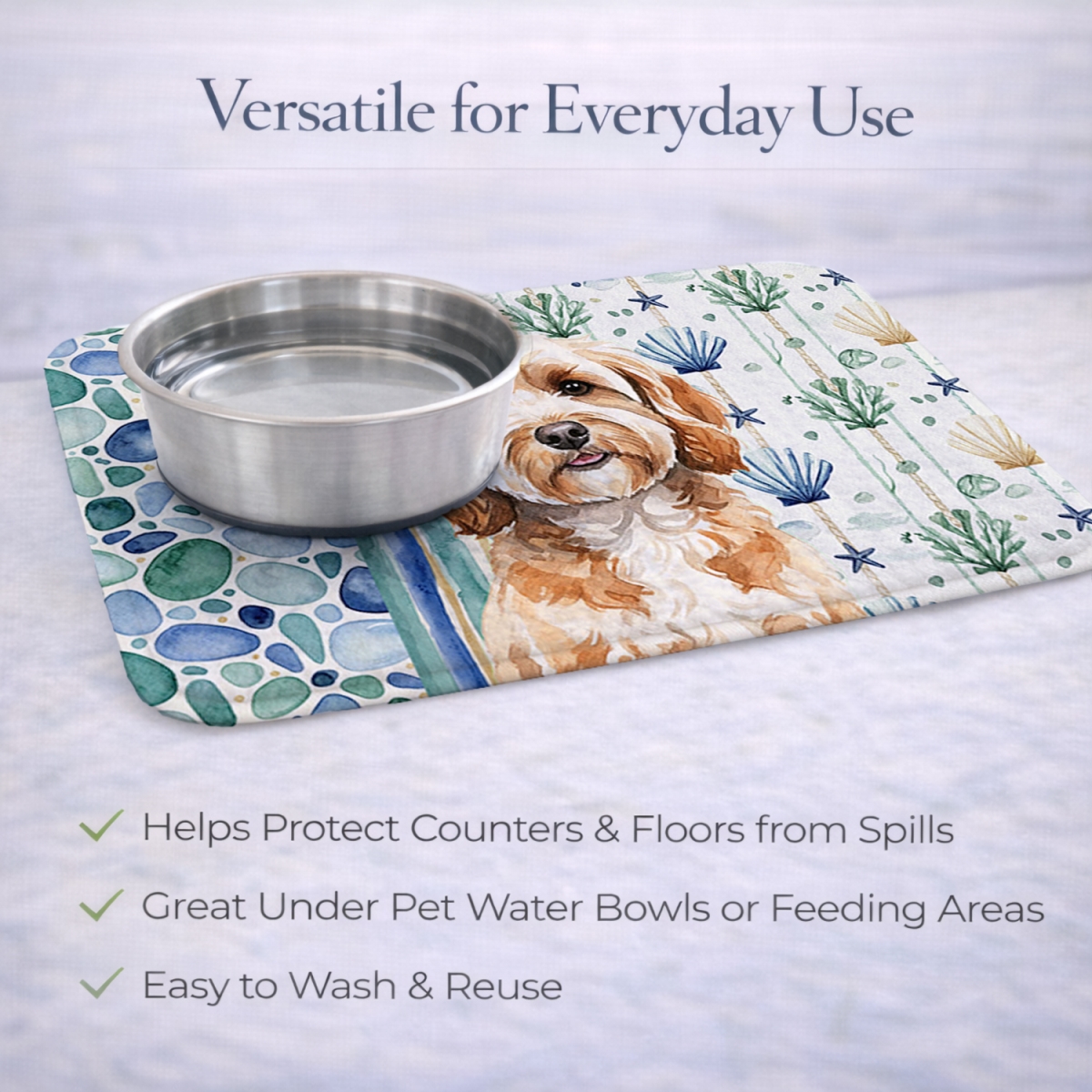 Picture of Carolines Treasures WDK6966DDM 21 x 14 in. Cavapoo Coastal Sea Glass Dish Drying Mat