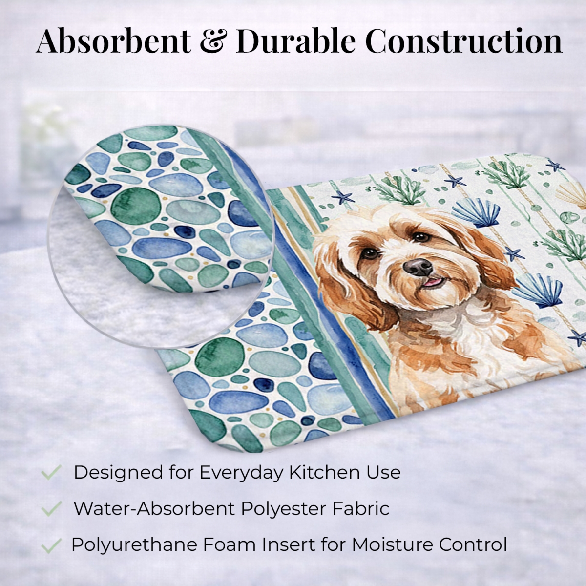 Picture of Carolines Treasures WDK6966DDM 21 x 14 in. Cavapoo Coastal Sea Glass Dish Drying Mat