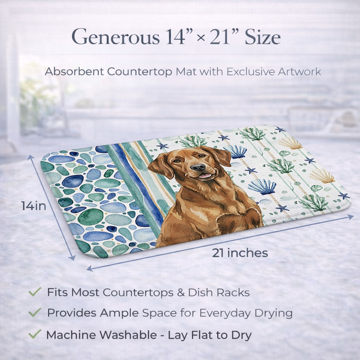 Picture of Carolines Treasures WDK6967DDM 21 x 14 in. Chesapeake Bay Retriever Coastal Sea Glass Dish Drying Mat