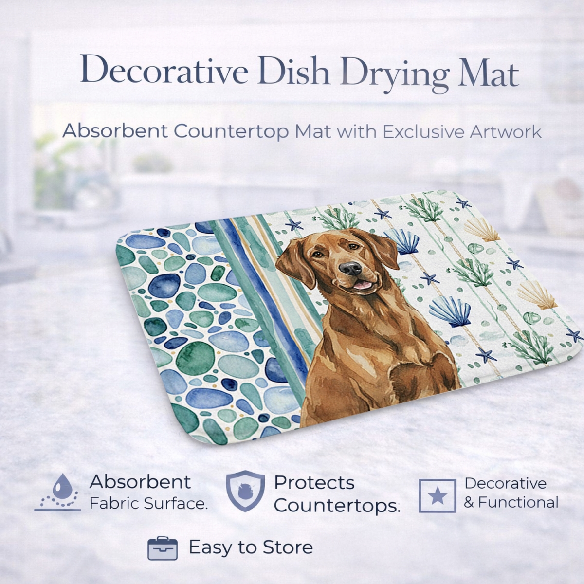 Picture of Carolines Treasures WDK6967DDM 21 x 14 in. Chesapeake Bay Retriever Coastal Sea Glass Dish Drying Mat