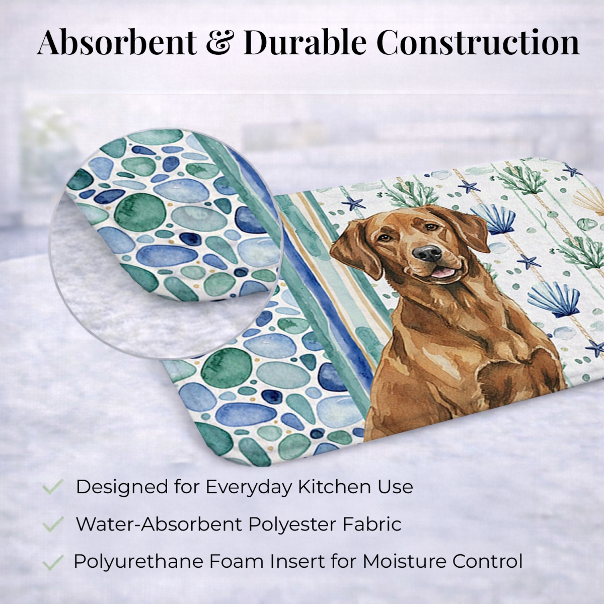 Picture of Carolines Treasures WDK6967DDM 21 x 14 in. Chesapeake Bay Retriever Coastal Sea Glass Dish Drying Mat