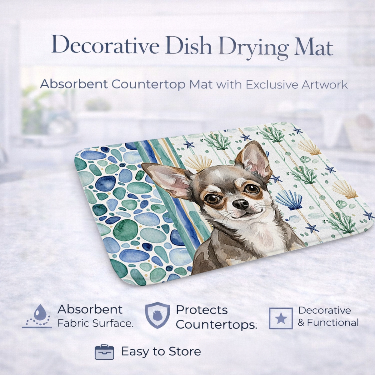 Picture of Carolines Treasures WDK6968DDM 21 x 14 in. Chihuahua Coastal Sea Glass Dish Drying Mat