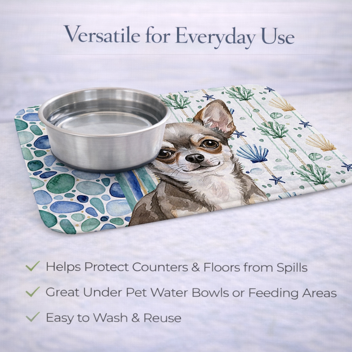 Picture of Carolines Treasures WDK6968DDM 21 x 14 in. Chihuahua Coastal Sea Glass Dish Drying Mat