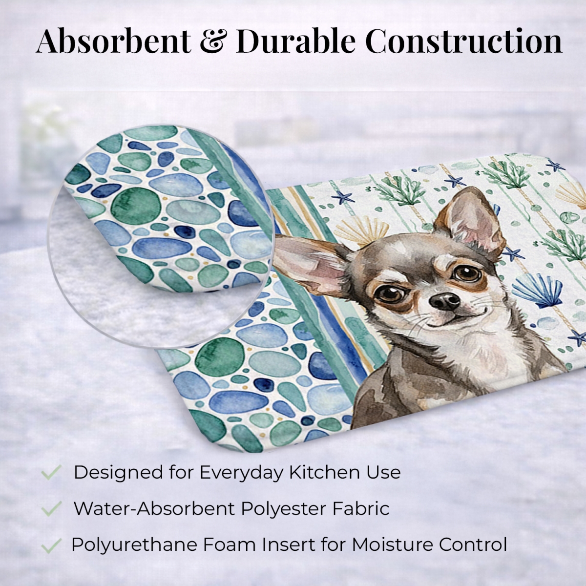 Picture of Carolines Treasures WDK6968DDM 21 x 14 in. Chihuahua Coastal Sea Glass Dish Drying Mat