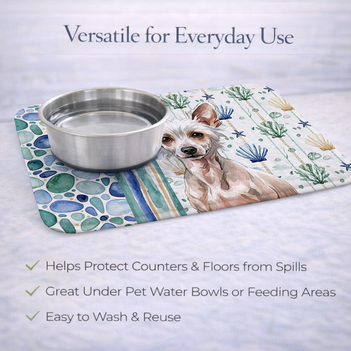Picture of Carolines Treasures WDK6973DDM 21 x 14 in. Hairless Chinese Crested Coastal Sea Glass Dish Drying Mat