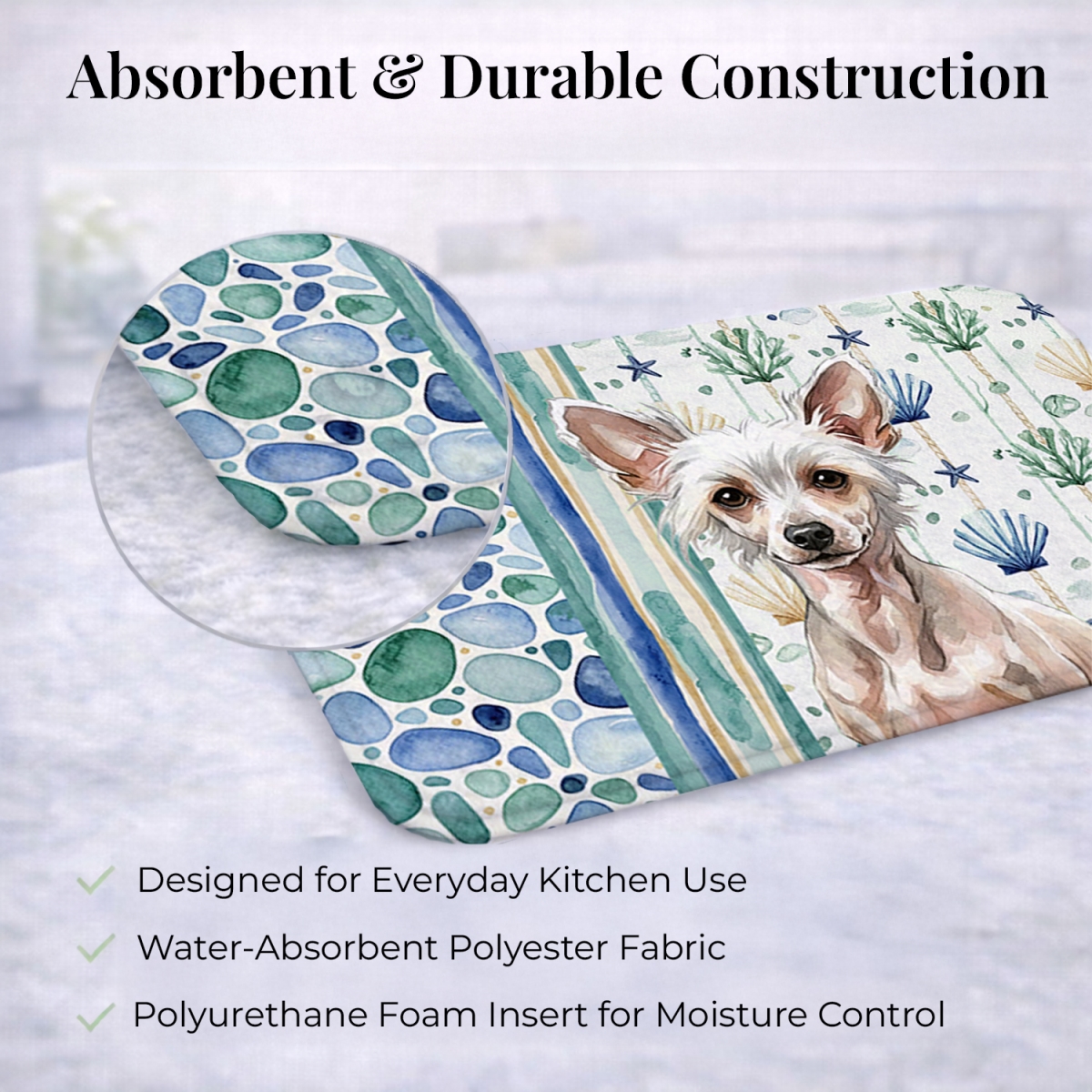 Picture of Carolines Treasures WDK6973DDM 21 x 14 in. Hairless Chinese Crested Coastal Sea Glass Dish Drying Mat