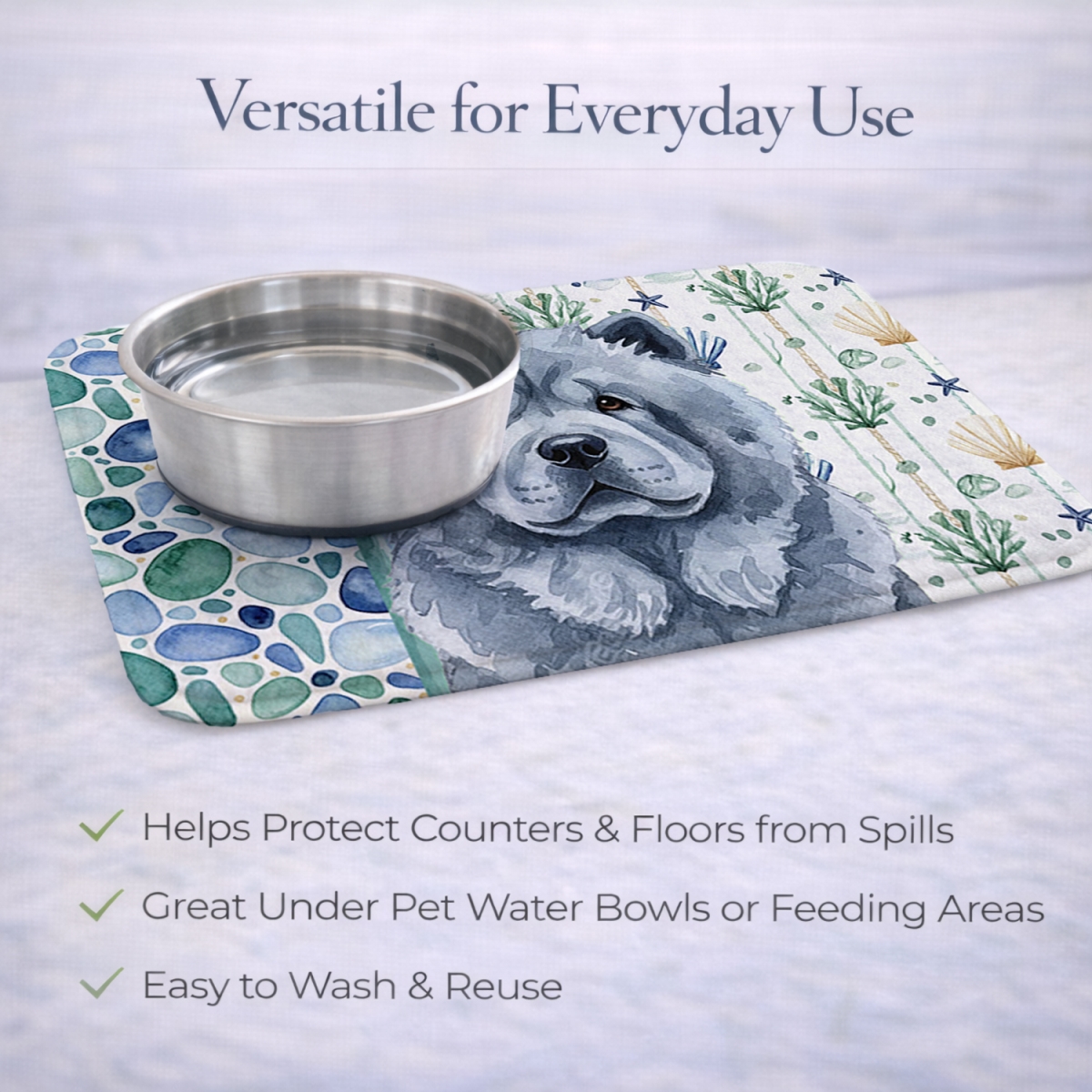 Picture of Carolines Treasures WDK6978DDM 21 x 14 in. Blue Chow Chow Coastal Sea Glass Dish Drying Mat