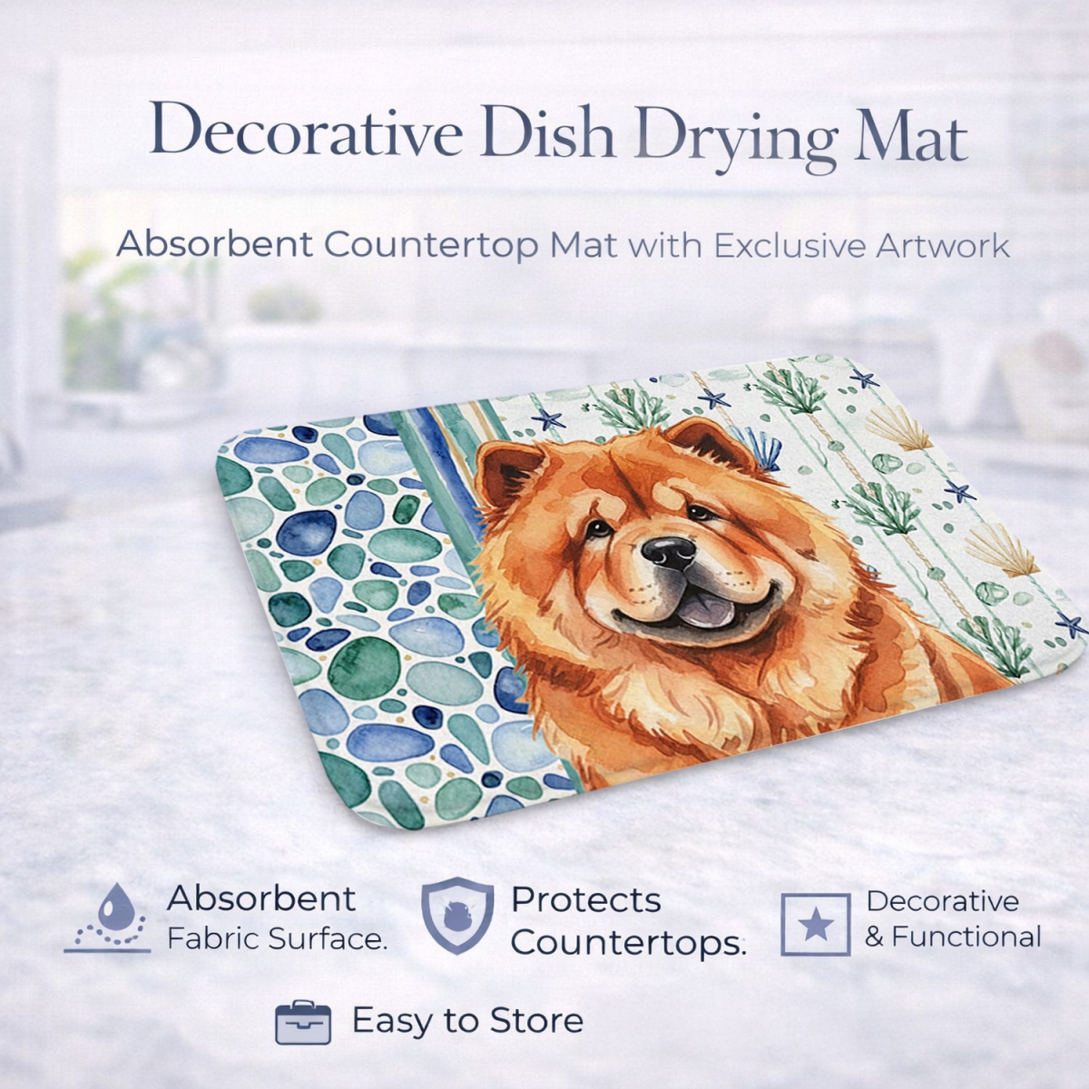 Picture of Carolines Treasures WDK6980DDM 21 x 14 in. Red Chow Chow Coastal Sea Glass Dish Drying Mat