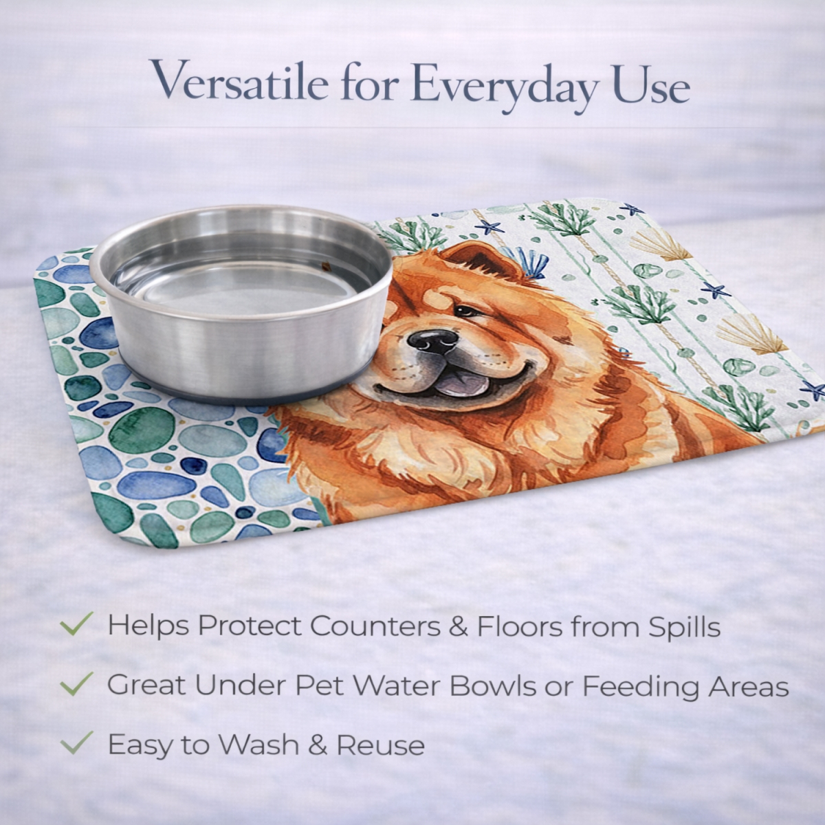 Picture of Carolines Treasures WDK6980DDM 21 x 14 in. Red Chow Chow Coastal Sea Glass Dish Drying Mat