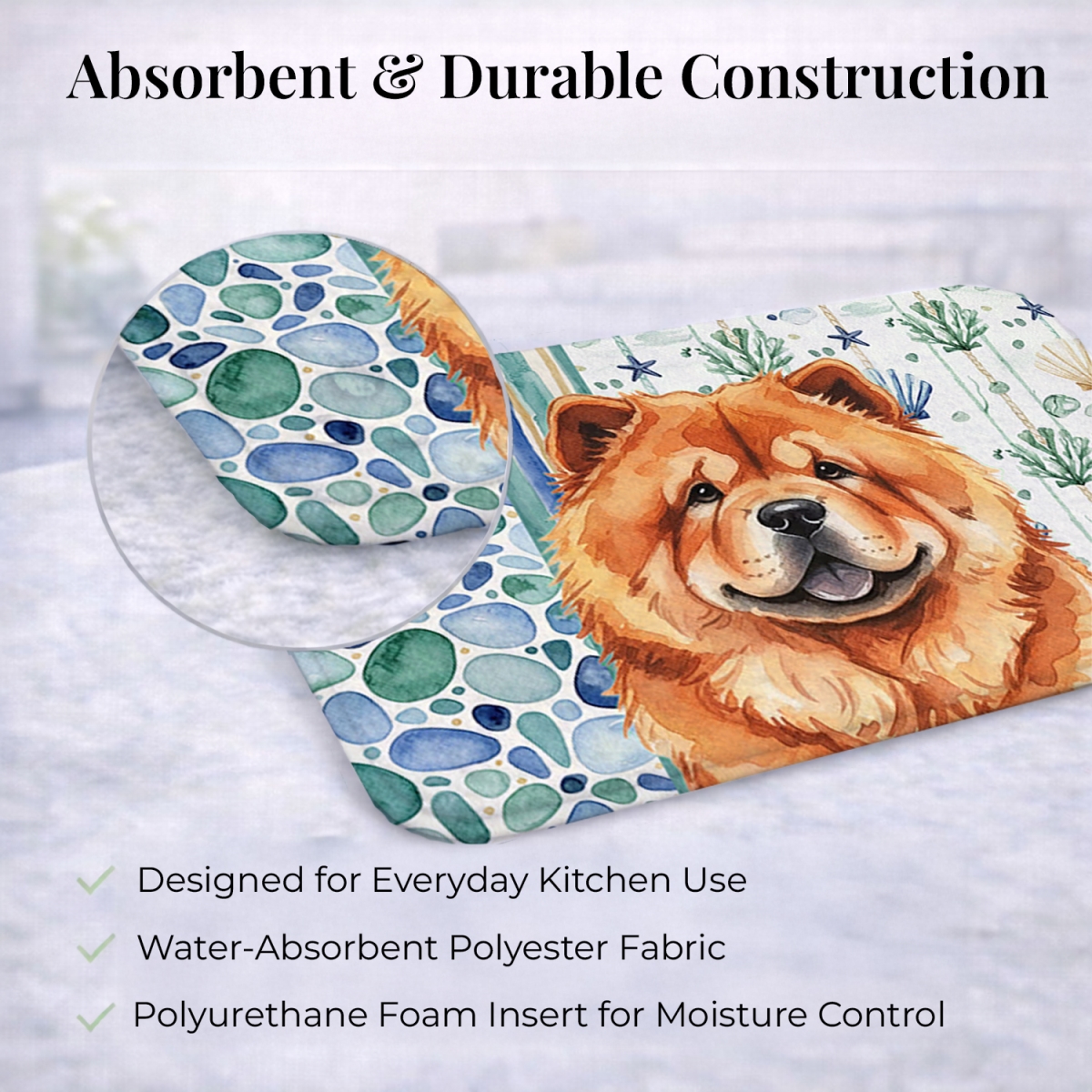 Picture of Carolines Treasures WDK6980DDM 21 x 14 in. Red Chow Chow Coastal Sea Glass Dish Drying Mat